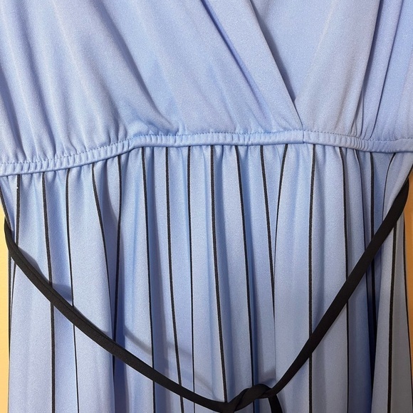 Vintage Sears Blue Wrap Dress Cap Sleeve Midi 70s 80s Size 14P Preppy Timeless - Picture 8 of 11